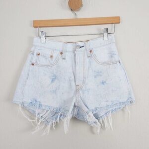 Levi's 501 High Waisted Light Blue Denim Wash Cloud Tie Dye Cutoff Jean Shorts